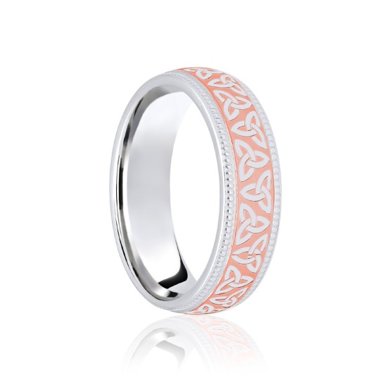 9ct White & Rose Court 7mm Celtic Laser Engraved Wedding Band