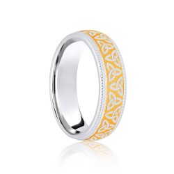 18ct White & Yellow Court 8mm Celtic Laser Engraved Wedding Band