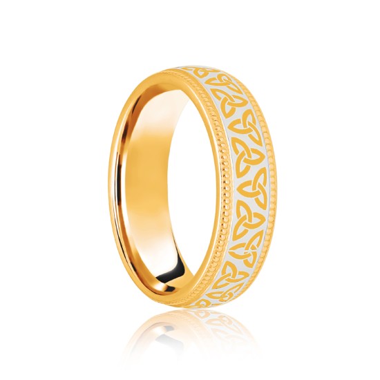 18ct Yellow & White Court 6mm Celtic Laser Engraved Wedding Band