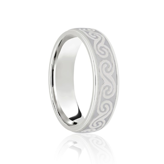 Platinum Flat Court 5mm Celtic Laser Engraved Wedding Band