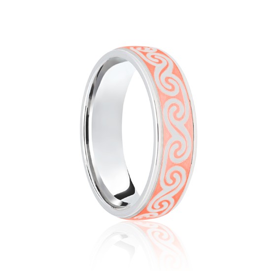 18ct White & Rose Flat Court 8mm Celtic Laser Engraved Wedding Band