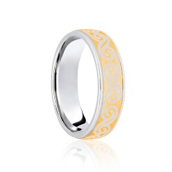 18ct White & Yellow Flat Court 5mm Celtic Laser Engraved Wedding Band