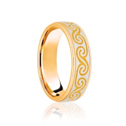 9ct Yellow & White Flat Court 7mm Celtic Laser Engraved Wedding Band