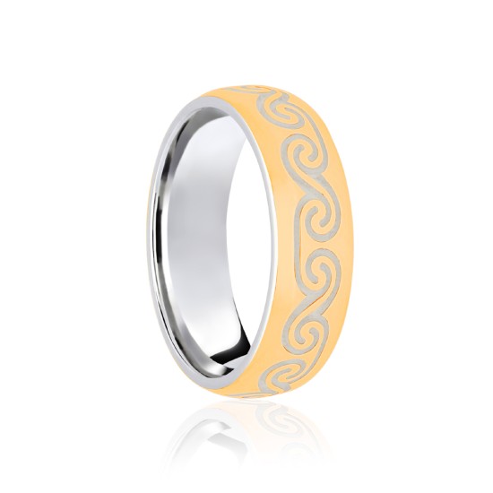 18ct White & Yellow Court 8mm Celtic Laser Engraved Wedding Band