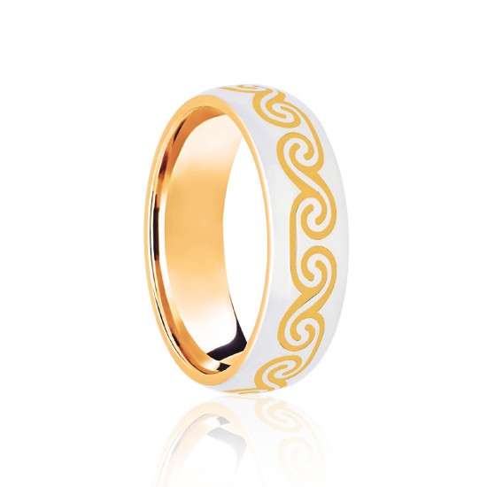 9ct Yellow & White Court 7mm Celtic Laser Engraved Wedding Band