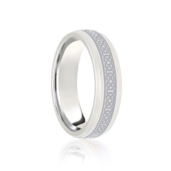Platinum Court 7mm Celtic Laser Engraved Wedding Band
