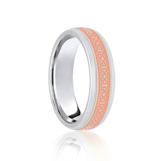 18ct White & Rose Court 6mm Celtic Laser Engraved Wedding Band
