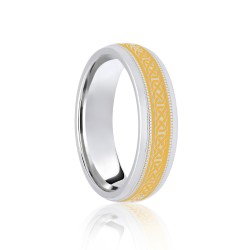 18ct White & Yellow Court 5mm Celtic Laser Engraved Wedding Band