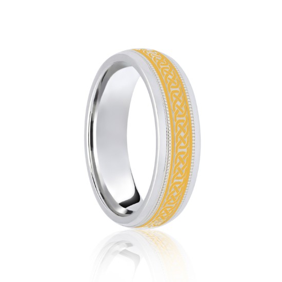 18ct White & Yellow Court 5mm Celtic Laser Engraved Wedding Band