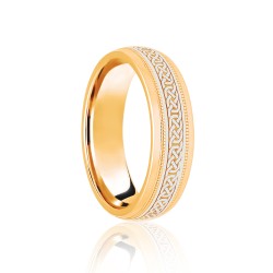 18ct Yellow & White Court 6mm Celtic Laser Engraved Wedding Band