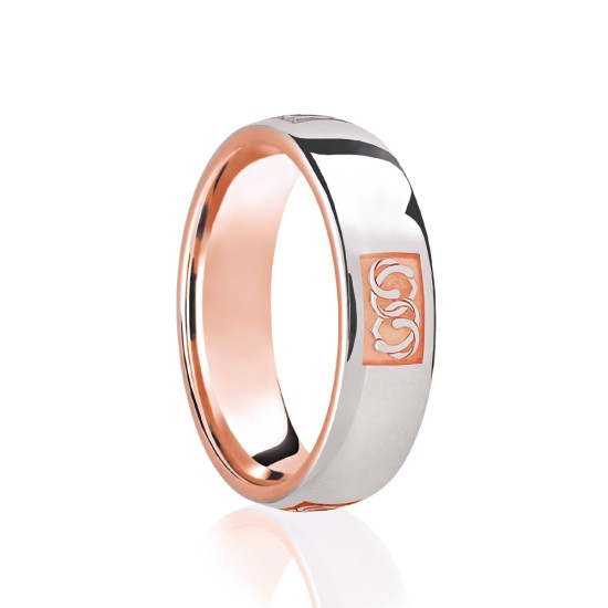 18ct Rose & White Court 8mm Celtic Laser Engraved Wedding Band