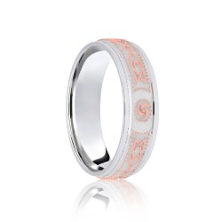 18ct White & Rose Flat Court 7mm Celtic Laser Engraved Wedding Band