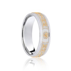 18ct White & Yellow Flat Court 8mm Celtic Laser Engraved Wedding Band