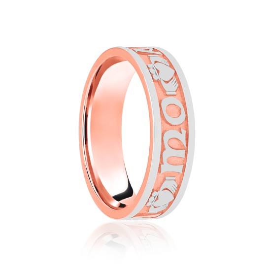 9ct Rose & White Flat Court 8mm Celtic Laser Engraved Wedding Band