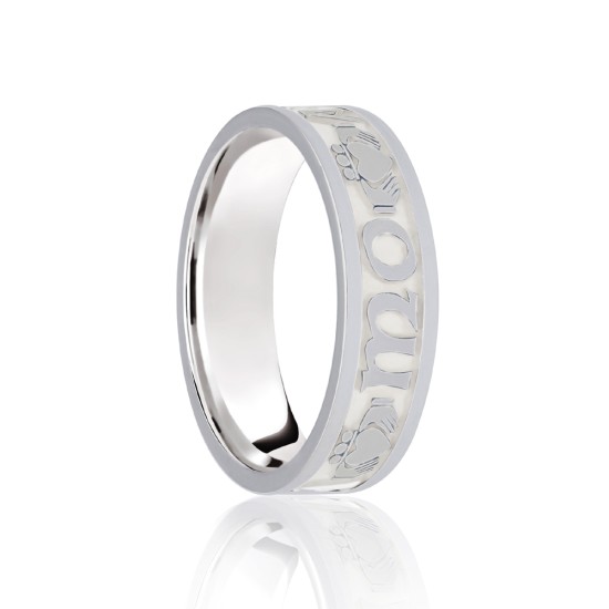 9ct White Flat Court 8mm Celtic Laser Engraved Wedding Band