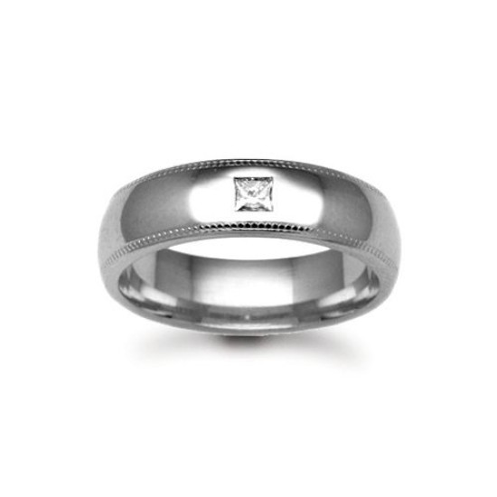 Platinum 6mm Natural Diamond 8pts Rubover set Wedding Ring