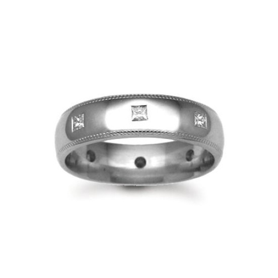 Platinum 6mm Natural Diamond 40pts Rubover set Wedding Ring