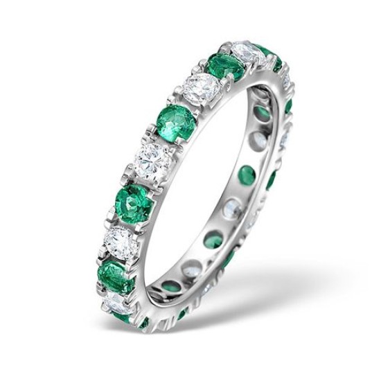 Platinum Claw Set Full Eternity Ring Natural Diamond 0.50ct Emerald 0.70ct G VS