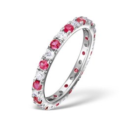 Platinum Claw Set Full Eternity Ring Natural Diamond 0.50ct Ruby 0.80ct G VS