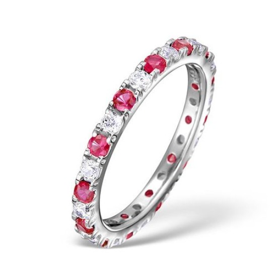 Platinum Claw Set Full Eternity Ring Natural Diamond 0.50ct Ruby 0.80ct H Si