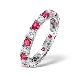 Platinum Claw Set Full Eternity Ring Natural Diamond 1.00ct Ruby 1.50ct H Si