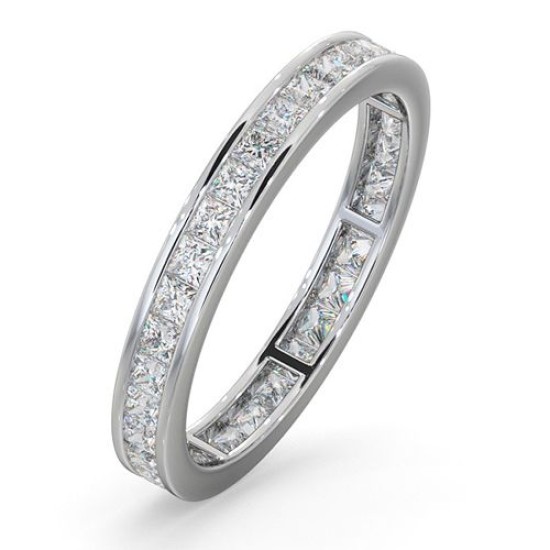 Platinum Channel Set Princess Cut Full Eternity Ring Natural Diamond 1.00ct H Si