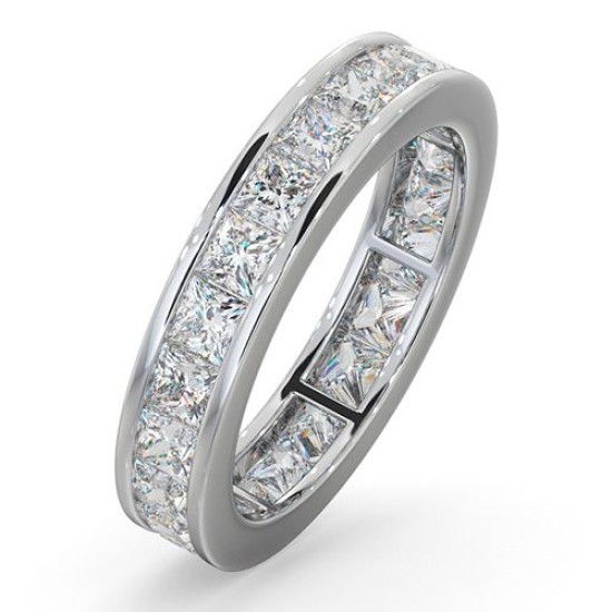 Platinum Channel Set Princess Cut Full Eternity Ring Natural Diamond 3.00ct G VS