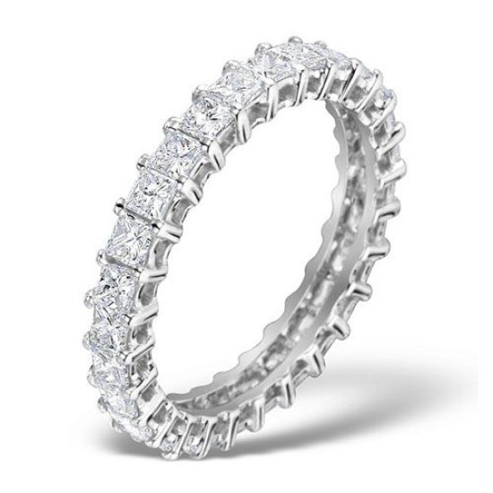 Platinum Claw Set Full Eternity Ring Princess Cut Natural Diamond 2.00ct H Si