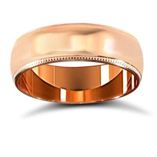 18ct Rose Gold Standard Weight Court Profile Mill Grain Wedding Ring