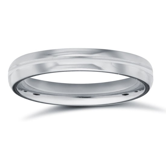 18ct White Gold Standard Weight Court Profile Centre Groove Wedding Ring