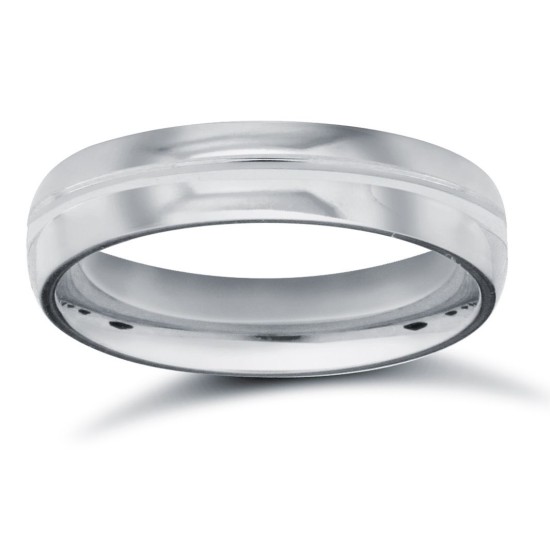 18ct White Gold Standard Weight Court Profile Centre Groove Wedding Ring