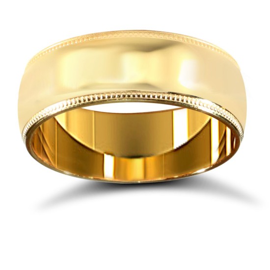 22ct Yellow Gold Standard Weight 7mm Court Profile Mill Grain Wedding Ring