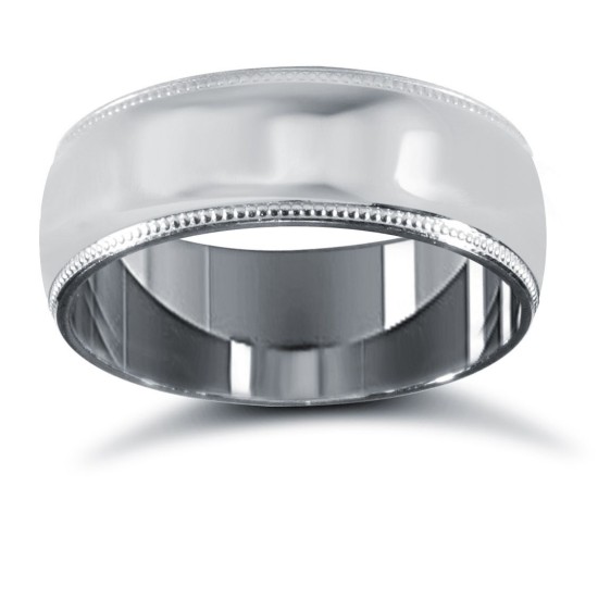 9ct White Gold Standard Weight Court Profile Mill Grain Wedding Ring