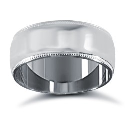 9ct White Gold Standard Weight Court Profile Mill Grain Wedding Ring