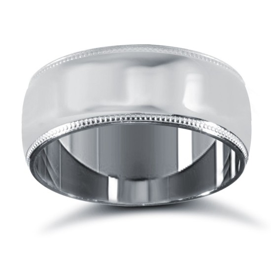 9ct White Gold Standard Weight Court Profile Mill Grain Wedding Ring
