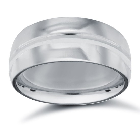9ct White Gold Standard Weight Court Profile Centre Groove Wedding Ring