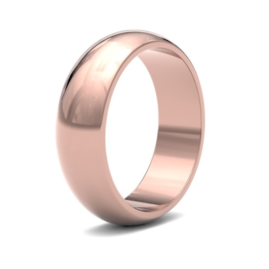 18ct Rose Gold Standard Weight D-Shape Profile Mirror Finish Wedding Ring