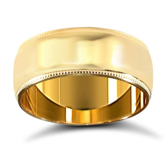 18ct Yellow Gold Premium Weight D-Shape Profile Mill Grain Wedding Ring