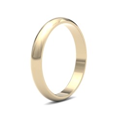 18ct Yellow Gold Standard Weight D-Shape Profile Mirror Finish Wedding Ring