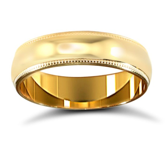 18ct Yellow Gold Standard Weight D-Shape Profile Mill Grain Wedding Ring