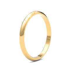 22ct Yellow Gold Standard Weight 2mm D Shaped Profile Mirror Finish Wedding Ring