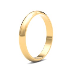 22ct Yellow Gold Standard Weight 3mm D Shaped Profile Mirror Finish Wedding Ring