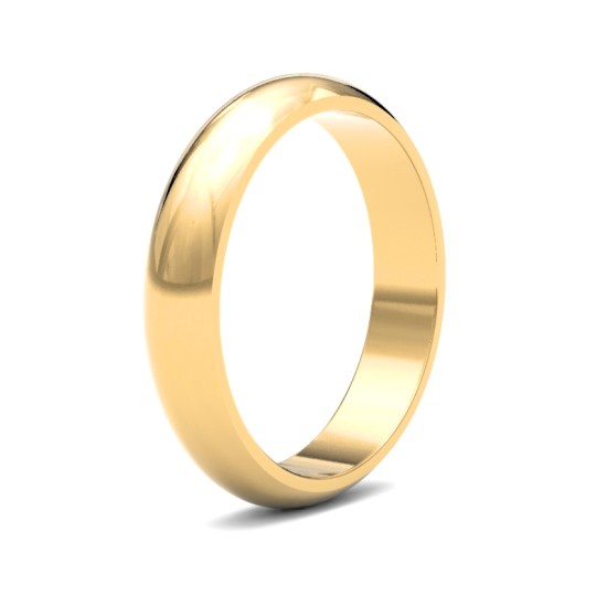 22ct Yellow Gold Standard Weight 4mm D Shaped Profile Mirror Finish Wedding Ring