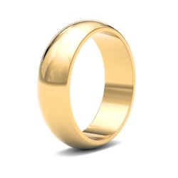 22ct Yellow Gold Standard Weight 6mm D Shaped Profile Mirror Finish Wedding Ring