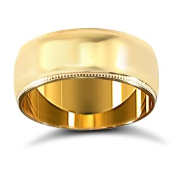 22ct Yellow Gold Standard Weight 8mm D Shaped Profile Mill Grain Wedding Ring