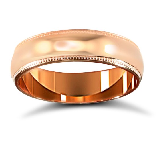 9ct Rose Gold Standard Weight D-Shape Profile Mill Grain Wedding Ring