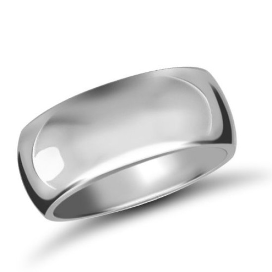 9ct White Gold Standard Weight D-Shape Profile Mirror Finish Wedding Ring