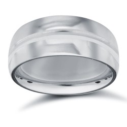 9ct White Gold Premium Weight D-Shape Profile Centre Groove Wedding Ring