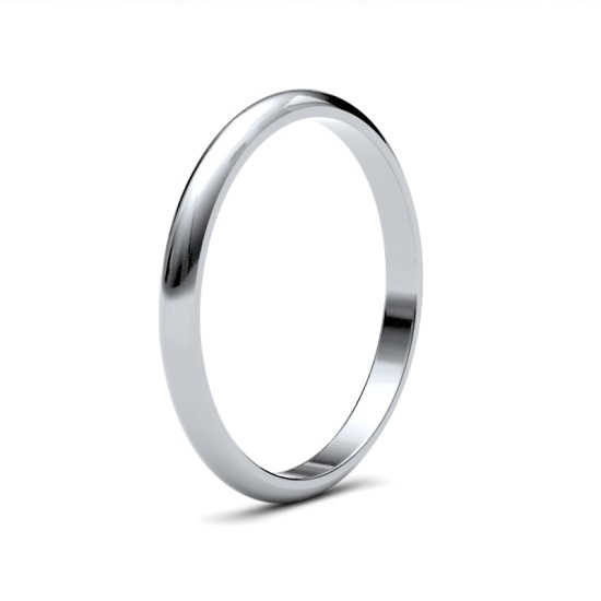 9ct White Gold Standard Weight D-Shape Profile Mirror Finish Wedding Ring