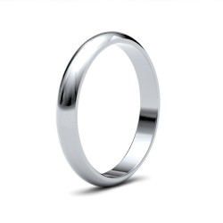 9ct White Gold Standard Weight D-Shape Profile Mirror Finish Wedding Ring